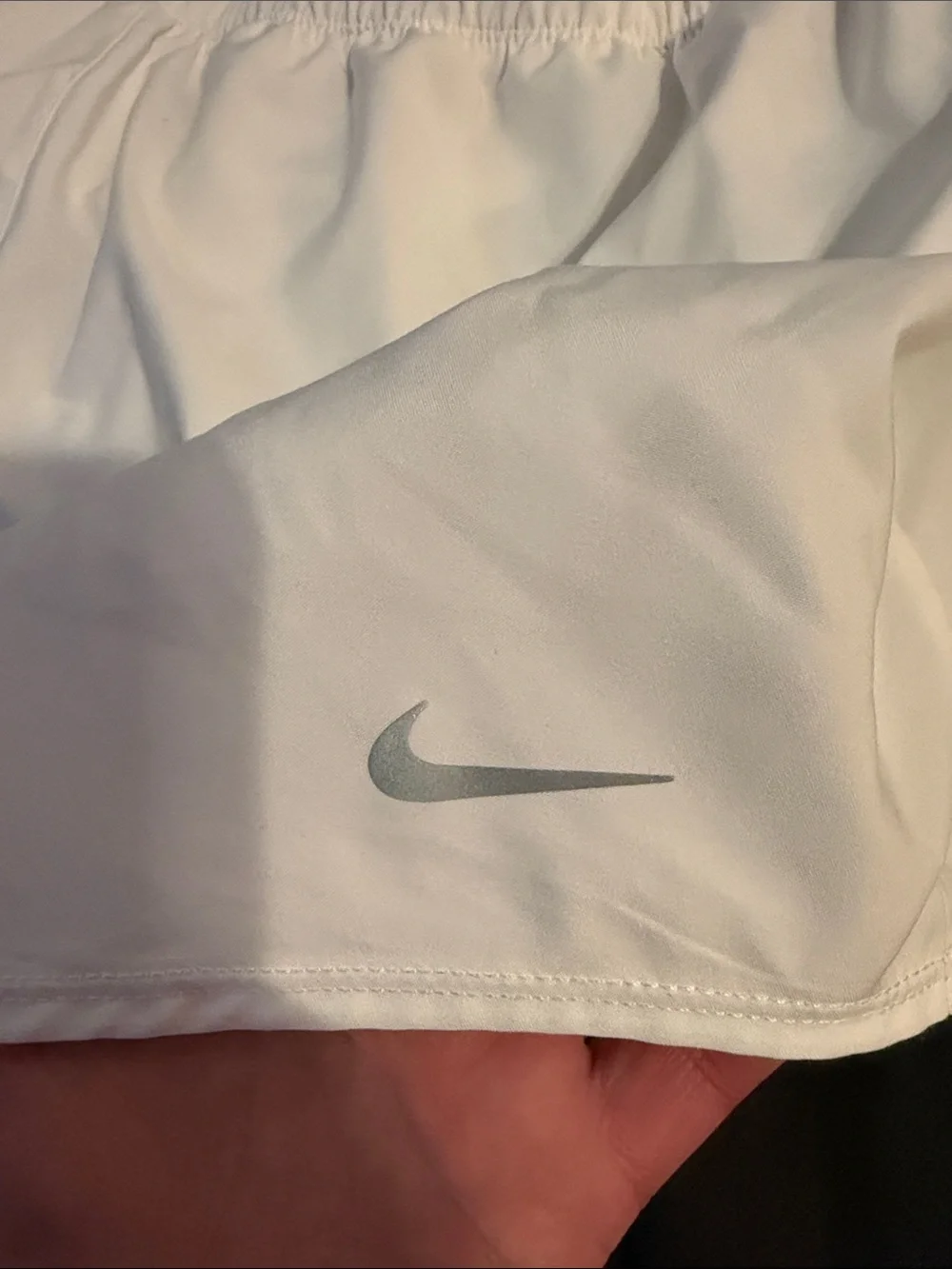 Nike White Women's Athletic Shorts with Silver Swoosh
